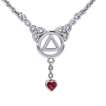 Love and Recovery Silver Necklace with Dangling Heart Gemstone TNC557 - Jewelry